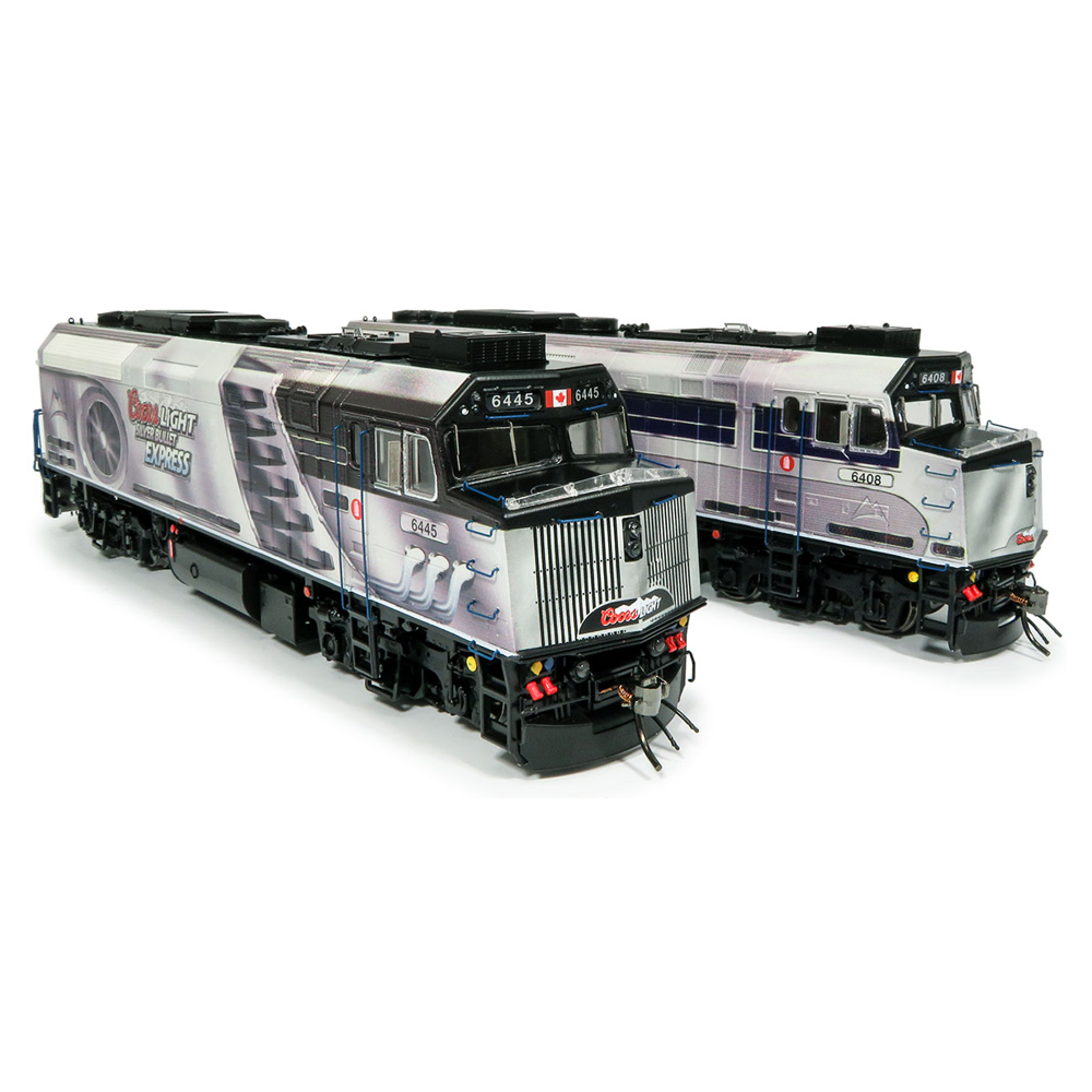 Rapido HO F40PH VIA Coors Light Silver Bullet Express 2 Loco. Set w DCC Sound Spring Creek Model Trains