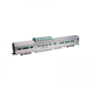 Atlas O Scale 2 Rail Dome Chair Car w/ Conductors Window Chicago Burlington & Quincy "California Zephyr, Silver Rifle #4720"