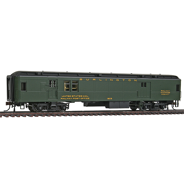 Con-Cor HO Heavyweight 65' Branchline Baggage / RPO Chicago, Burlington, & Quincy "Pullman Green"