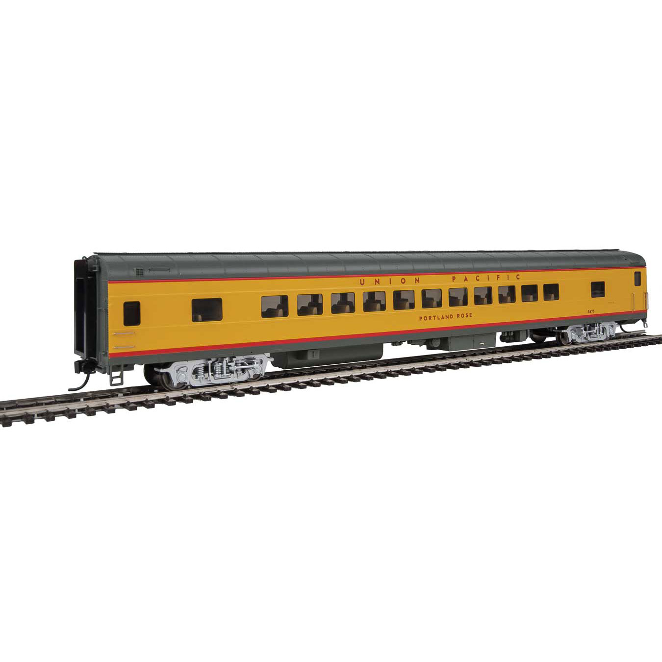 Walthers Proto HO 85' ACF 44-Seat Coach Union Pacific "Heritage Fleet Late Version, Portland Rose" #5473 w/ Lights
