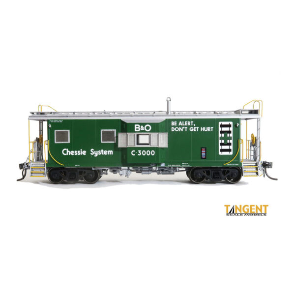 Tangent HO ICC I-18 Steel Bay Window Caboose Chessie System B&O "Green Be Alert Don't Get Hurt" w/ Lights