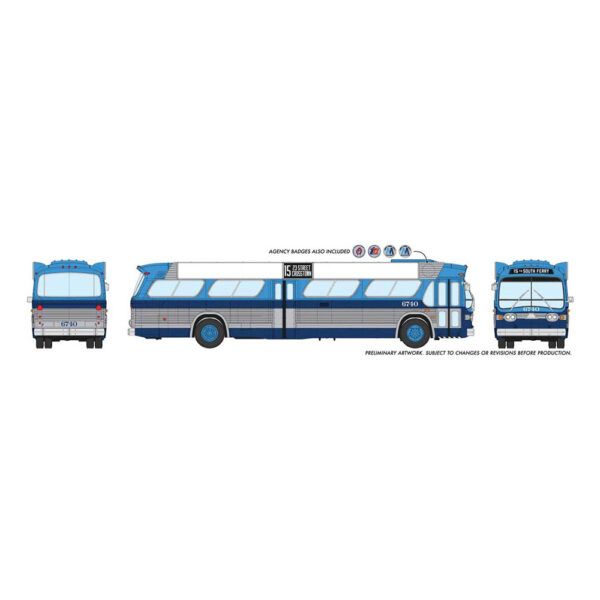 Rapido HO "Fishbowl" Bus New York City (MTA) "Two-Tone Blue" "104 Broadway, to Times Square" #8170 w/ Lights