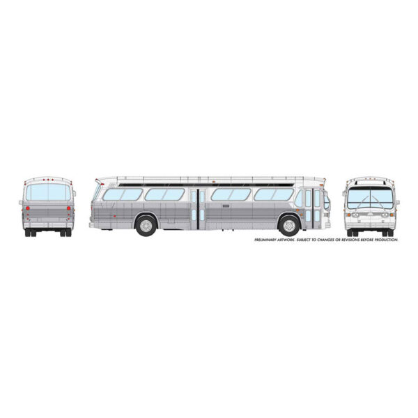 Rapido HO 1959-1986 GM New Look/Fishbowl Bus - Deluxe Lighted Unlettered Transit w/ Single Door "White/Silver"