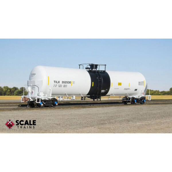 Scale Trains HO Rivet Counter TrinityRail 31K Crude Oil Tank Car Trinity Leasing "TILX, White w/ Black Center Band, Crude Oil Placard"