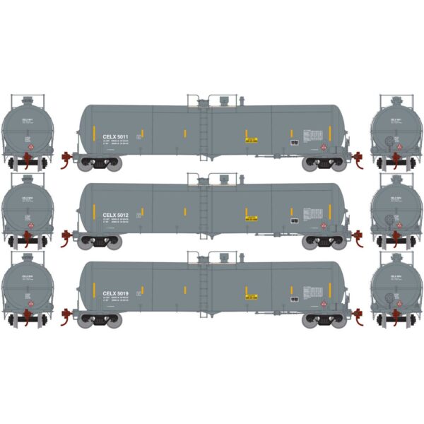 Athearn HO 30,000 Gallon Tank Car Celtran Inc. "CELX, Gray" 3 Pack
