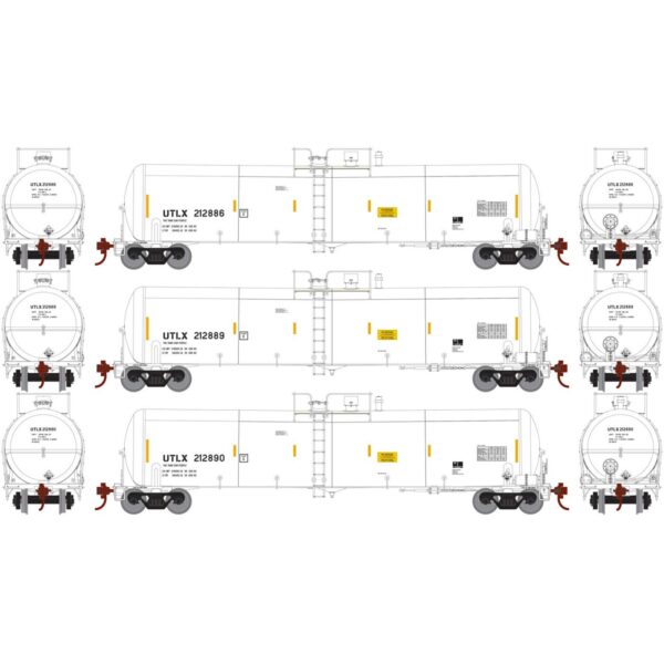 Athearn HO 30,000 Gallon Tank Car Union Tank Car "UTLX, White" 3 Pack - Image 5