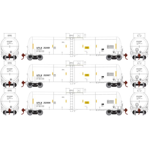 Athearn HO 30,000 Gallon Tank Car Union Tank Car "UTLX, White" 3 Pack - Image 6