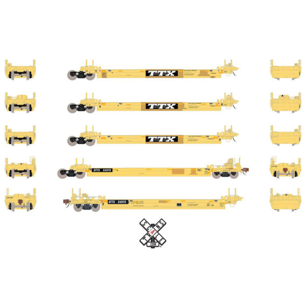 Scale Trains HO PS Trinity Backpacker Well Car Trailer Train "Large TTX Speed Logo w/ Conspicuity Stripes"