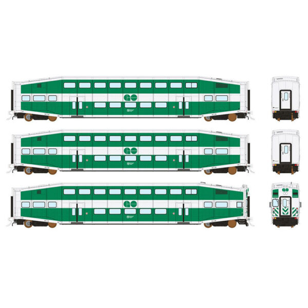 Rapido HO BiLevel Commuter Cars GO Transit "Early, Series I Cab, Coach" 3 Pack