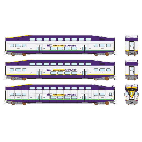 Rapido HO BiLevel Commuter Cars West Coast Express Vancouver "Series II Cab, Series IV Coach" 3 Pack