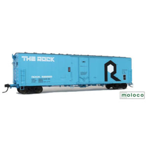 Moloco HO 50' RBL Plate B Boxcar, Center Door Rock Island "Blue, Repaint 3-77"