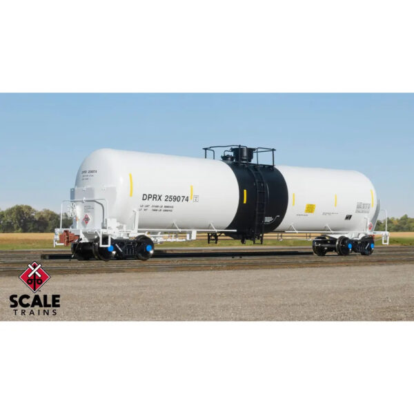 Scale Trains HO Rivet Counter Trinity 31,000 Tank Car Deep Rock Refining "DPRX, White w/ Black Center Band, Diesel Fuel Placard"