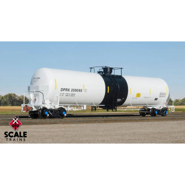 Scale Trains HO Rivet Counter Trinity 31,000 Tank Car Deep Rock Refining "DPRX, White w/ Black Center Band, Crude Oil Placard"