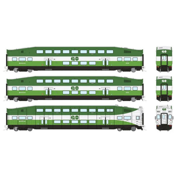 Rapido HO BiLevel Commuter Cars GO Transit Metrolinx "Series I Cab, Series IV Coach" 3 Pack