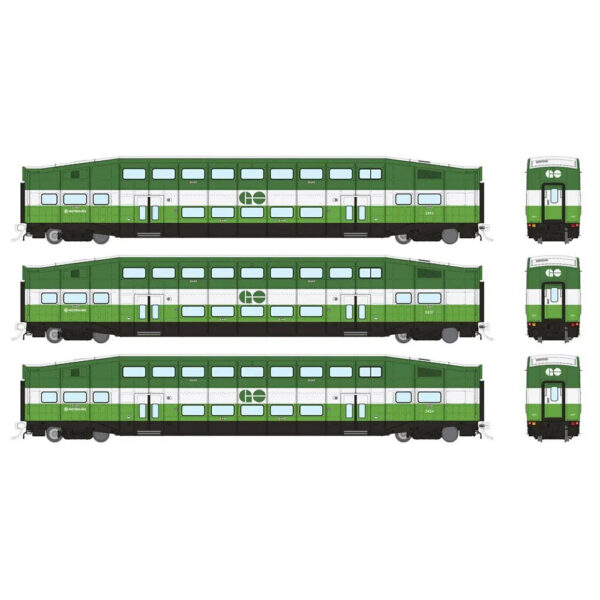Rapido HO BiLevel Commuter Cars GO Transit Metrolinx "Series I Coach" 3 Pack
