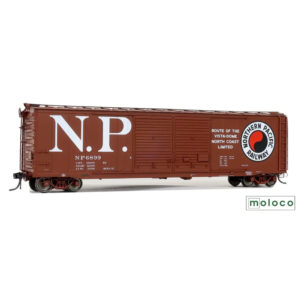 Moloco HO 50' NP Brainerd Built Center Double Door Box Car Northern Pacific "Period, Stenciled Reporting Mark, 1957 Delivery"