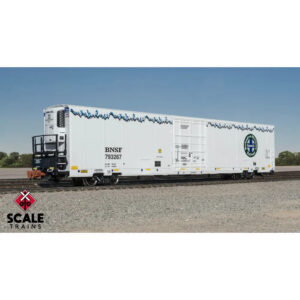Scale Trains N Rivet Counter Trinity 82' 7883 Reefer BNSF "Early Thermo King HVAC, w/ Black & White Lettering" w/ DCC & Sound