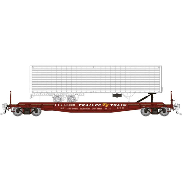 Rapido HO 50' F30d TOFC Flat Car Trailer Train "Early Red" w/ Trailer