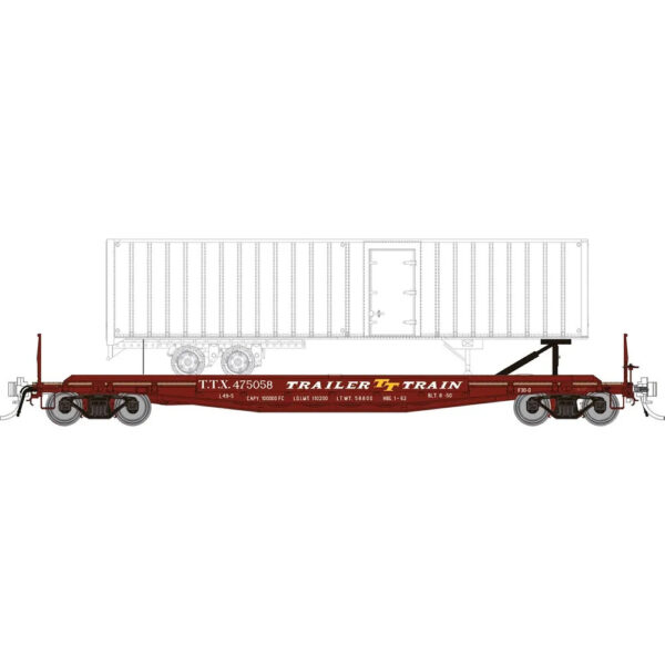 Rapido HO 50' F30d TOFC Flat Car Trailer Train "Late Red" w/ Trailer