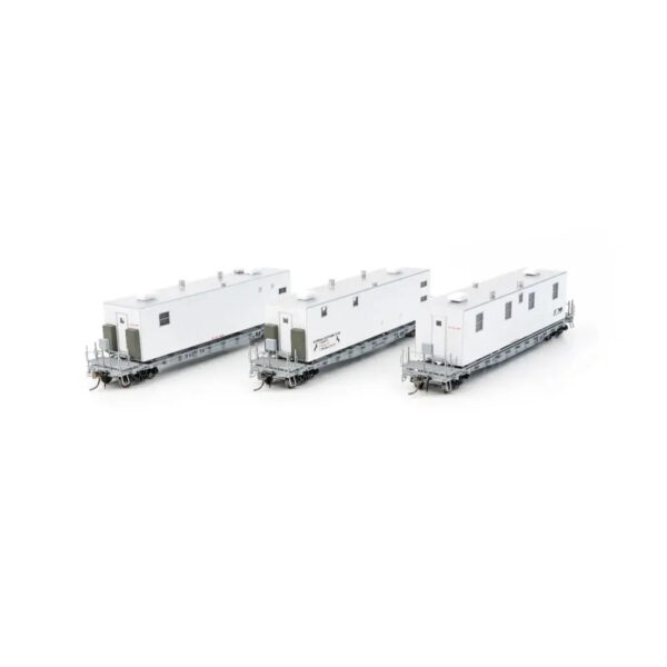 Rapido HO 50' F30a Flat Car Norfolk Southern "Maintenance of Way, Camp Van" Set