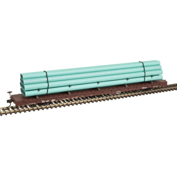 Atlas HO Trainman 68' Flat Car Norfolk Southern "with Pipe Load"