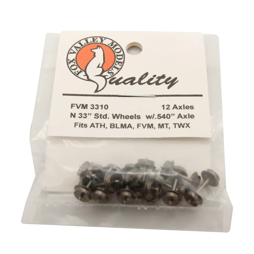 Scale Trains N Fox Valley Models 33" Standard Wheelsets ".540” axle: ATH, BLMA, FVM, MT, SXT, TWX" 12 Pack