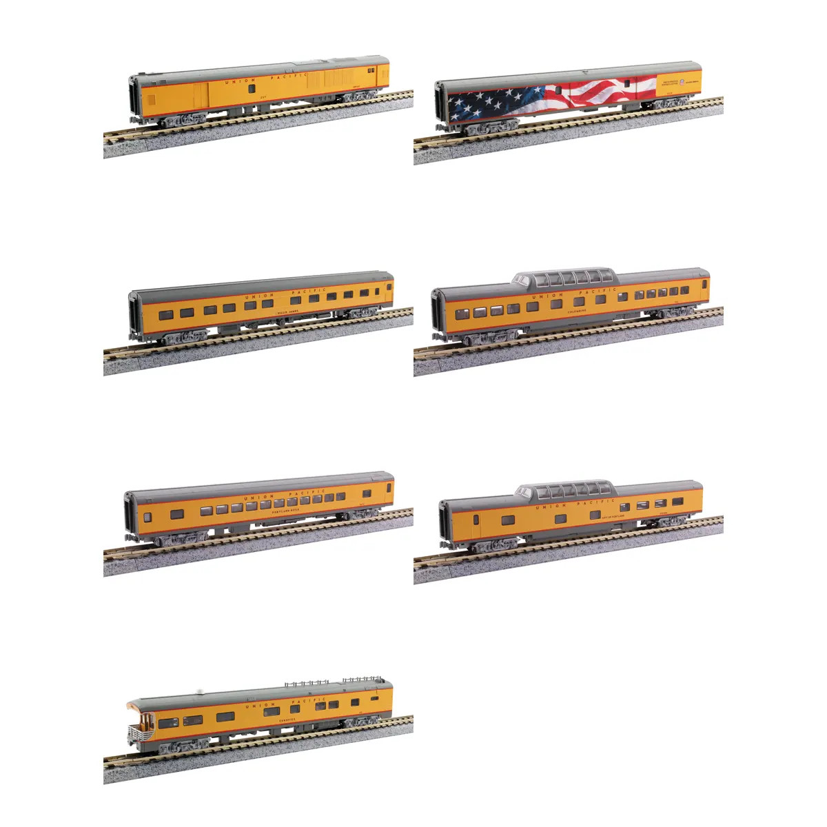 Kato N Union Pacific Excursion Train 7 Car Set w/ Lights