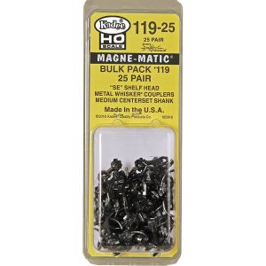 Kadee - 11925 - HO Bulk Pack #119 SE Double Shelf Whisker Metal Coupler "Medium (9/32") Centerset Shank" - 25 Pairs