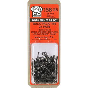 Kadee - 15625 - HO Bulk Pack #156 Scale Whisker Metal Couplers "Long (25/64") Centerset Shank" - 25 Pairs