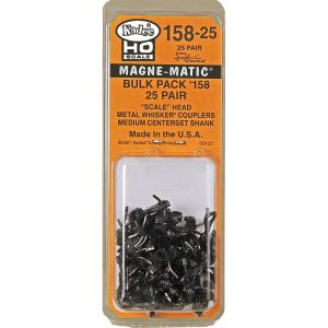 Kadee - 15825 - HO Bulk Pack #158 Scale Whisker Metal Couplers "Medium (9/32") Centerset Shank" - 25 Pairs