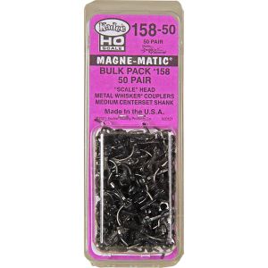 Kadee - 15850 - HO Bulk Pack #158 Scale Whisker Metal Couplers "Medium (9/32) Centerset Shank" - 50 Pairs