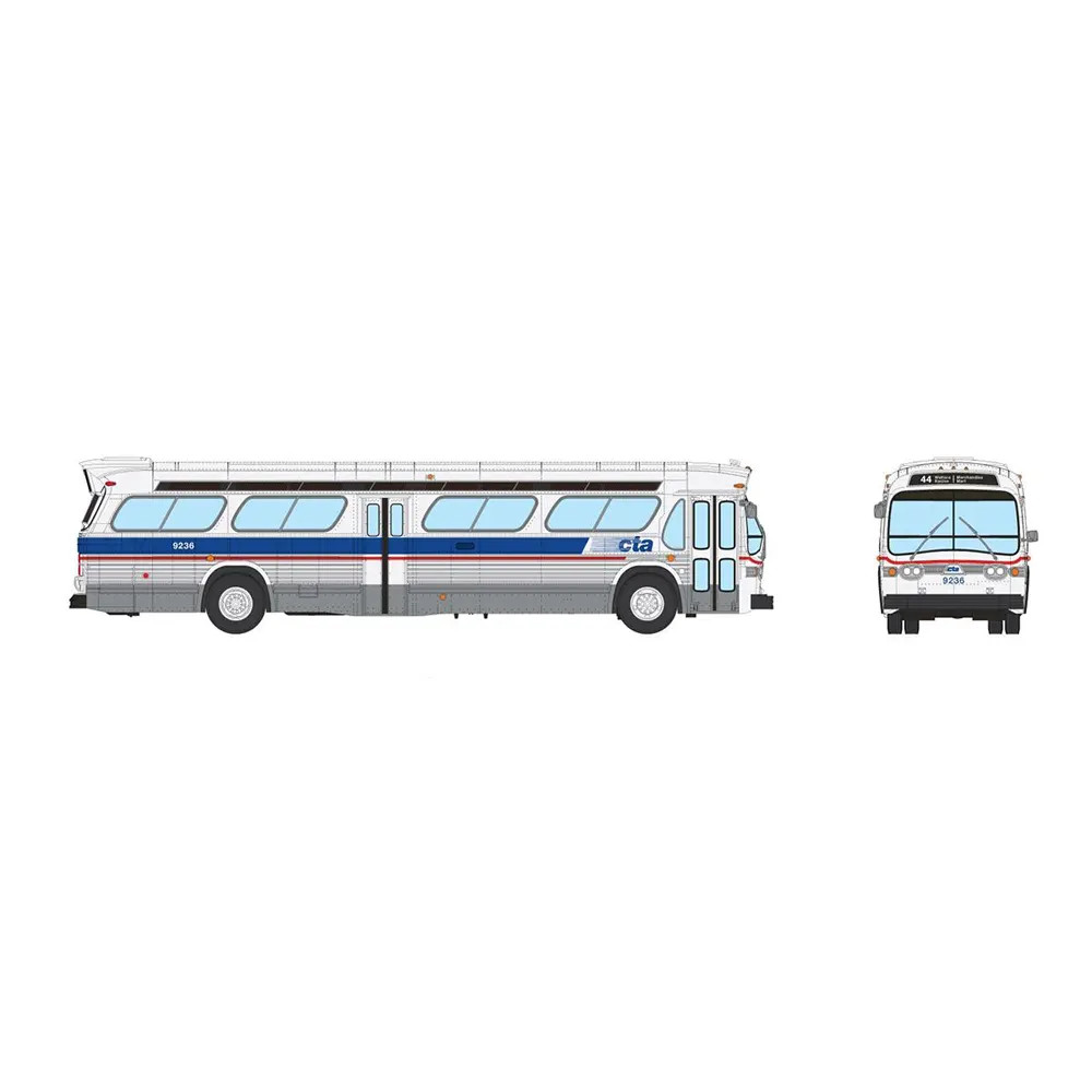 Rapido HO 1959-1986 GM New Look Bus Chicago CTA "Late Scheme" #9236 (44 Wallace Racine / Merchandise Mart) w/ Lights