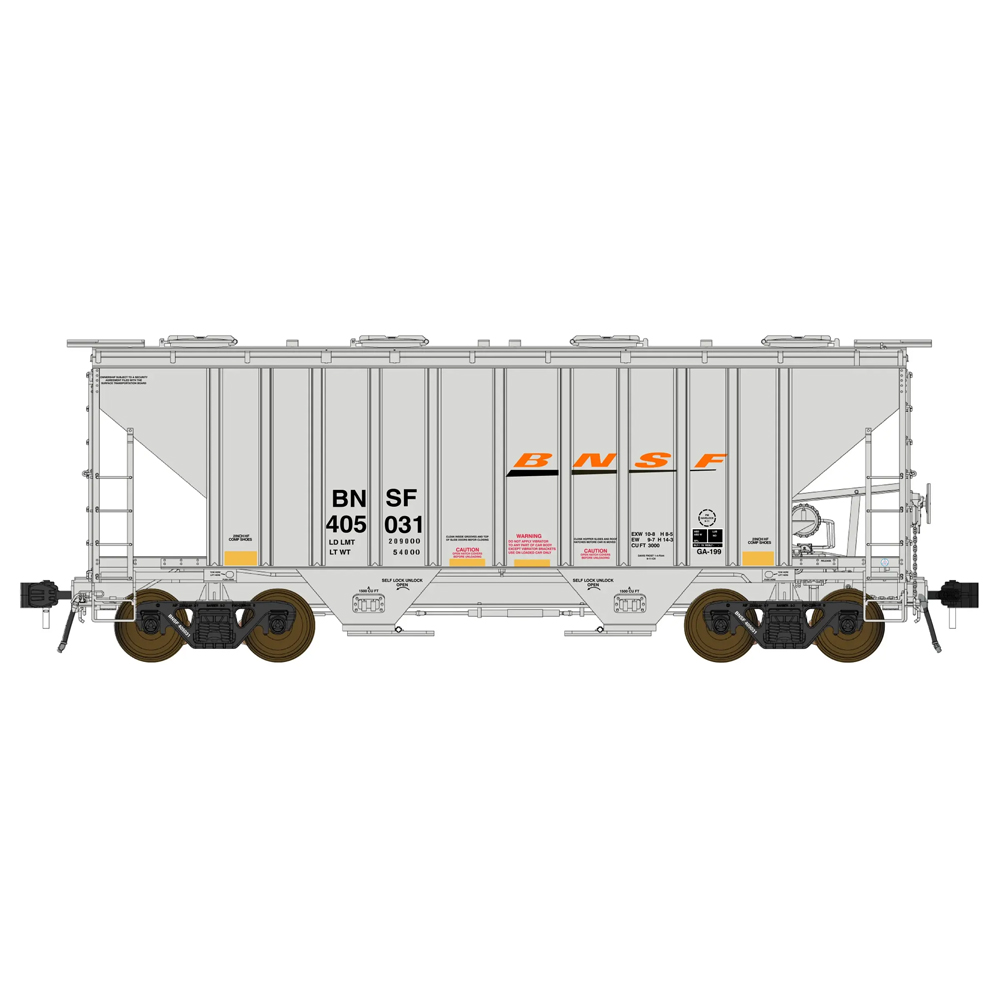 Class One Model Works HO PS 3000 Covered Hopper BNSF "Gray, Orange Wedge"