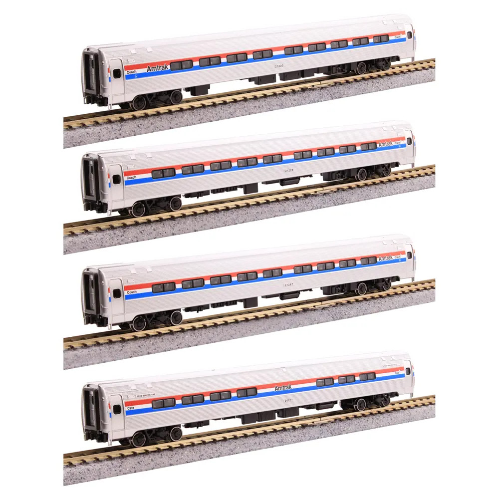 Kato N Amtrak Amfleet 1 "Phase III" (3 Coaches, 1 Cafe) 4 Car Set w/ Lights
